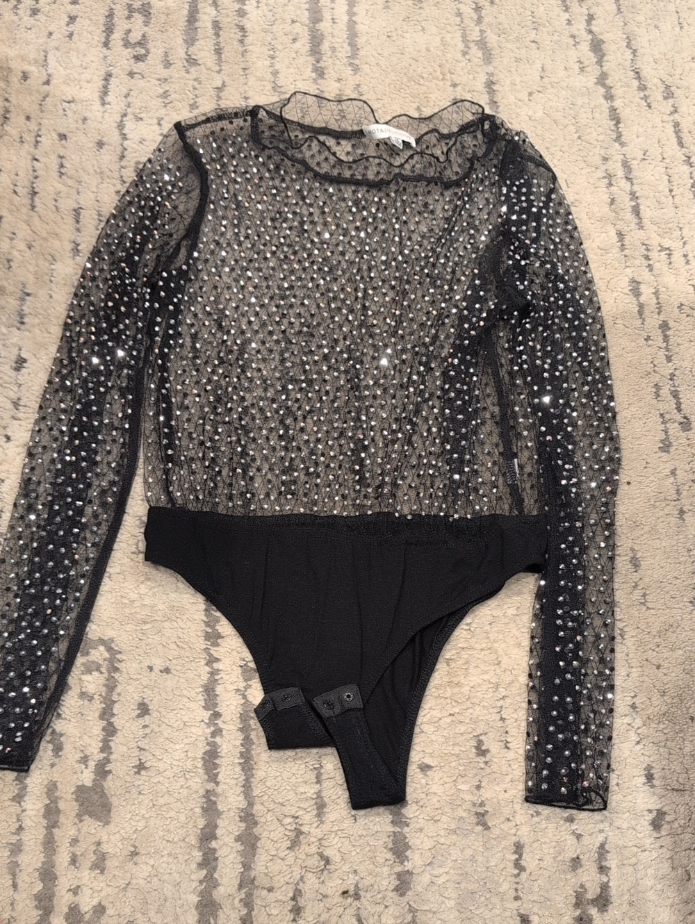 Hot And Delicious Sheer Bodysuit With Gem Stones Black